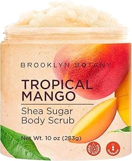 Brooklyn Botany Tropical Mango Shea Sugar Scrub for Body 10 oz – Deeply Hydrating and Gently Exfoliating Body Scrub for Women and Men - Made with Jojoba Beads