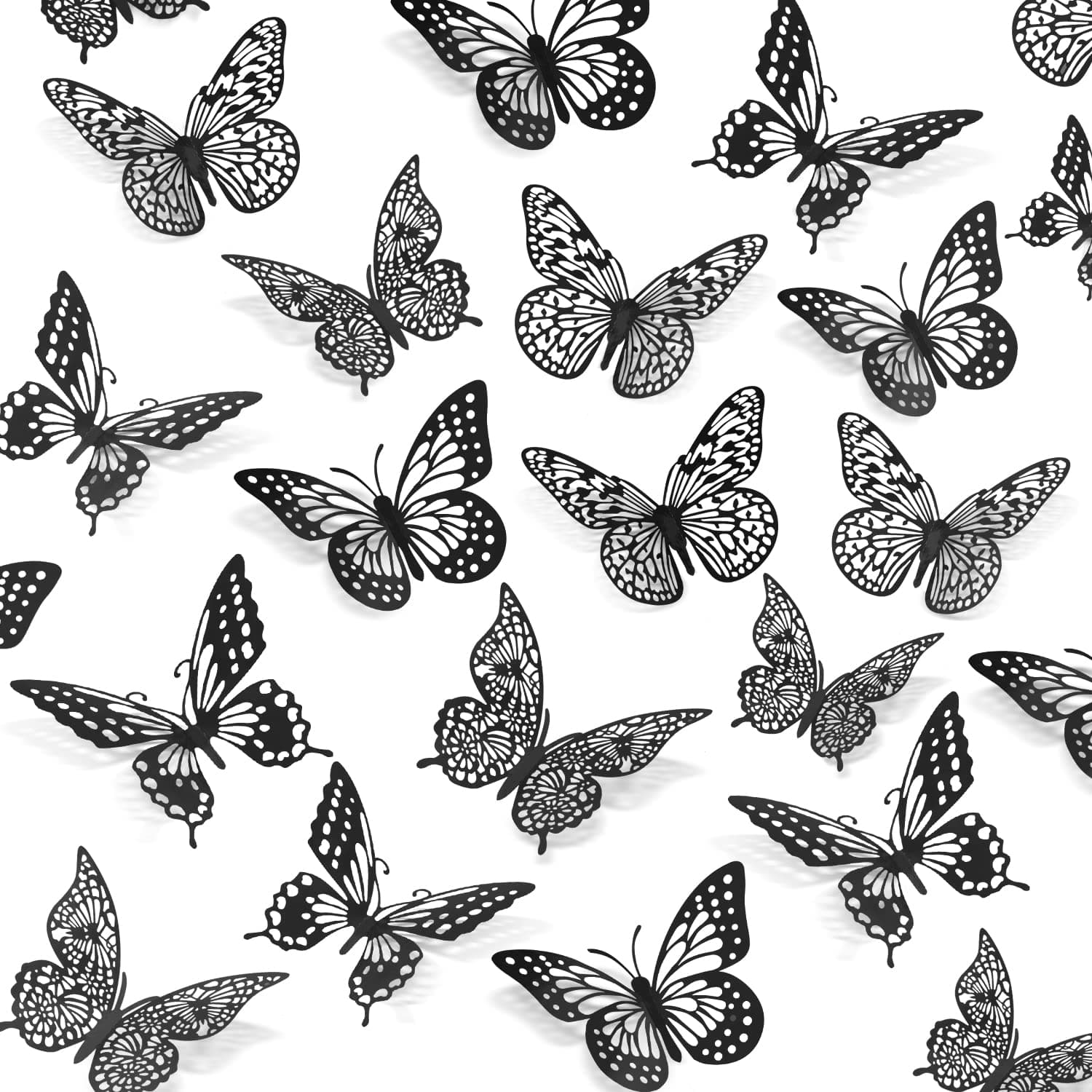 SAOROPEB 3D Butterfly Wall Decor - 48 Pcs, 4 Styles, 3 Sizes - Gold Butterfly Decorations for Birthday and Party Cake Decorations - Removable Stickers (Black)