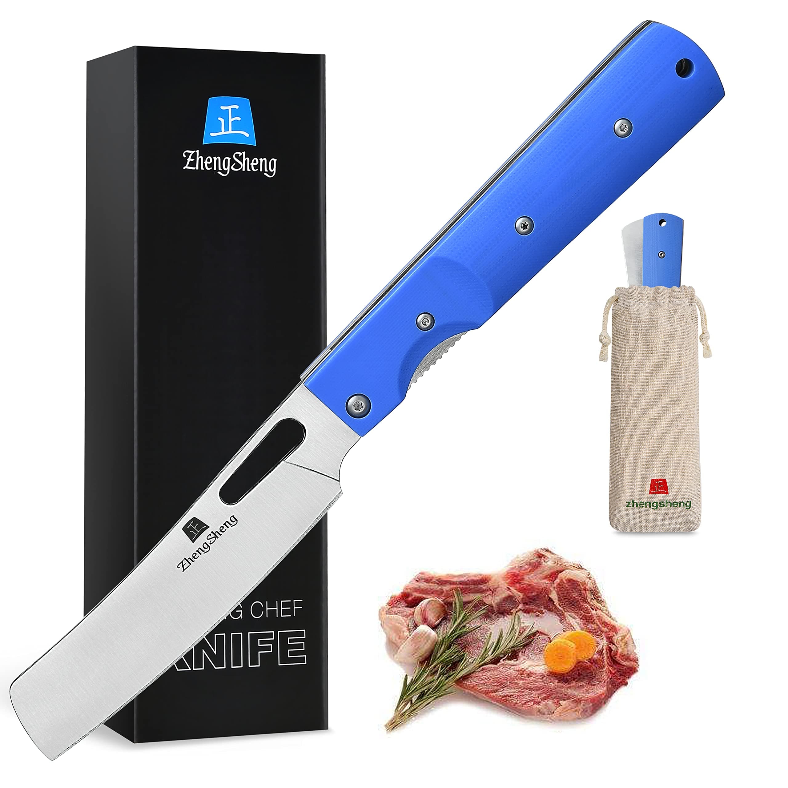 Folding Chef Knife 4.8" Sharp 440A Stainless Steel Blade G10 Handle Pocket Foldable Kitchen Knife Utility Knife for Outdoor Camping Cooking