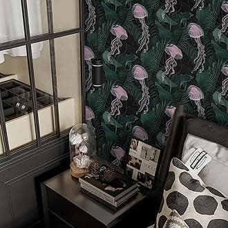 Fiula Pink jellyfish Pink Jellyfish Contact Paper Peal and stick wallpaper 16.1"X118"seagrass and jellyfish wallpaper deep sea wallpaper bedroom living room Waterproof vinyl wallpaper