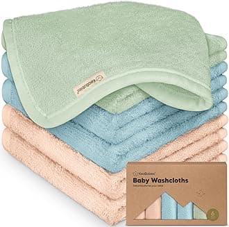 6-Pack Baby Washcloths - Soft Absorbent Viscose from Bamboo Wash Cloths for Babies, Kids, Toddlers, Infant, Newborn Bath Towels, Gentle on Sensitive Skin, 10x10 Reusable Face Towels (Mellow)