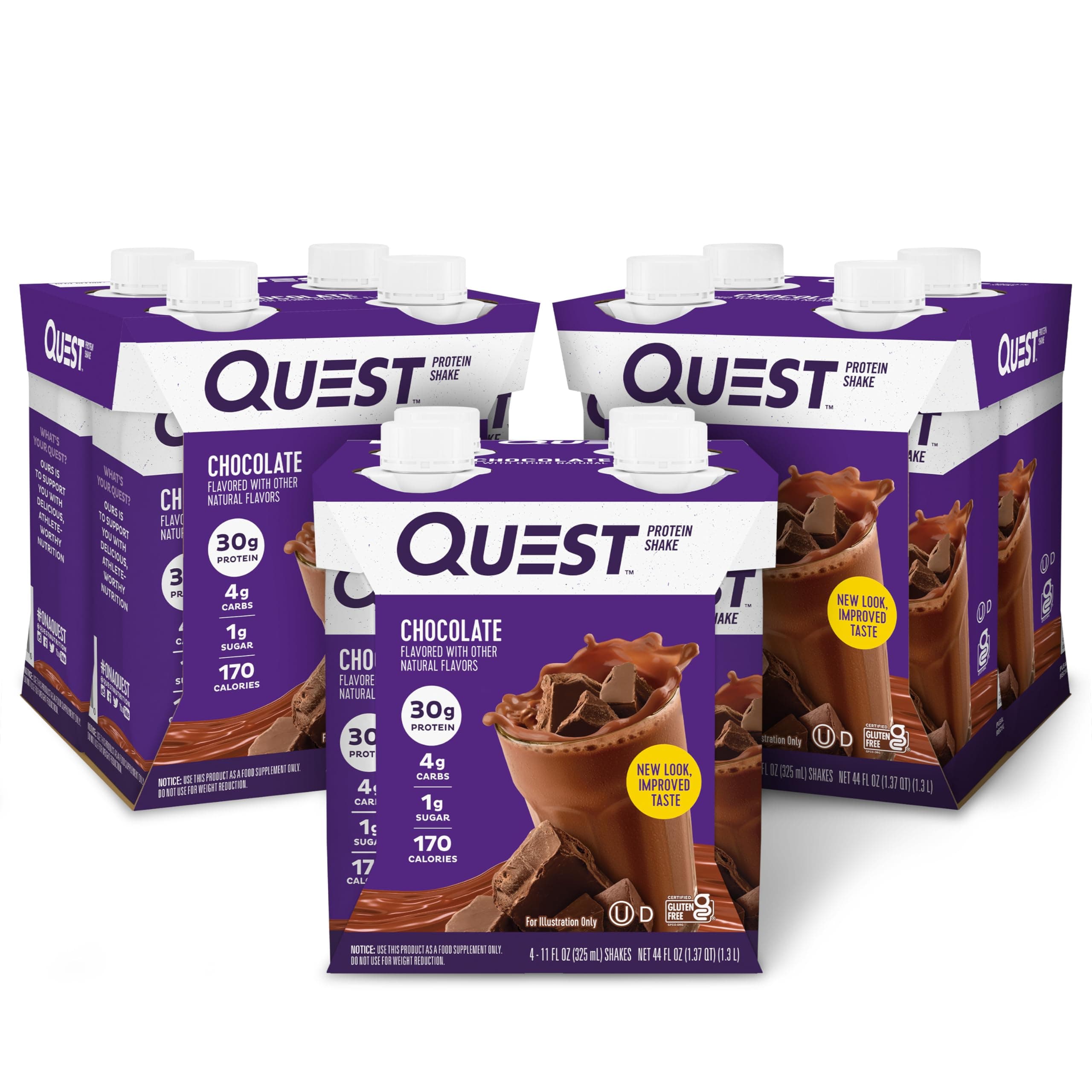 Quest Nutrition Ready To Drink Chocolate Protein Shake, 30g Protein, 4g Net Carbs, Gluten Free, Keto Friendly, 11 fl oz - Pack of 12