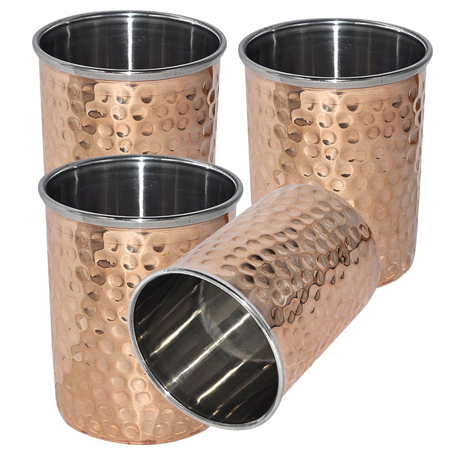 Dinner Glasses Set Double Wall Copper Tumbler Indian Drink-Ware Accessories, Set of 4