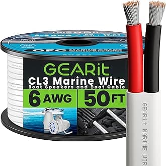 - GEARit 6 Gauge Marine Wire, 6/2 AWG (50ft) Duplex 2-Conductor Insulated Red & Black Cable, Marine Grade Tinned Copper Oxygen Free for Boat, Automotive, RV, Camper, Trailer, Electrical