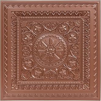 Art3d Drop Ceiling Tiles, Glue up Ceiling Tiles, 2'x2' Plastic Sheet in Copper (12-Pack, 48 Sq.ft)
