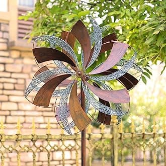 Garden Wind Spinner,Flower Wind Spinner,Outdoor Metal Wind Sculpture & Spinner Large 23 inch Dia 84 inch Height Kinetic Windmill for Garden Yard