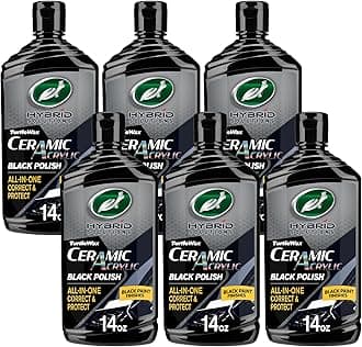 Turtle Wax Hybrid Solutions Ceramic Acrylic Black Car Polish and Wax, Car Scratch Remover & Car Paint Restorer for Black Cars, Deep Shine, Ceramic Coating Protection & Water Beading, 14 oz (Pack of 6)