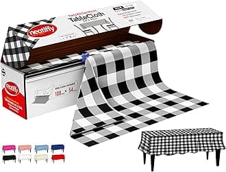 Neatiffy Disposable Plastic Table Cloth Roll | 54 in x 108 Ft Waterproof Tablecloth | Table Cover for Rectangle, Square, Round Oval Tables | Picnic, Party, Banquet, Birthdays, Weddings, BlackCheckered