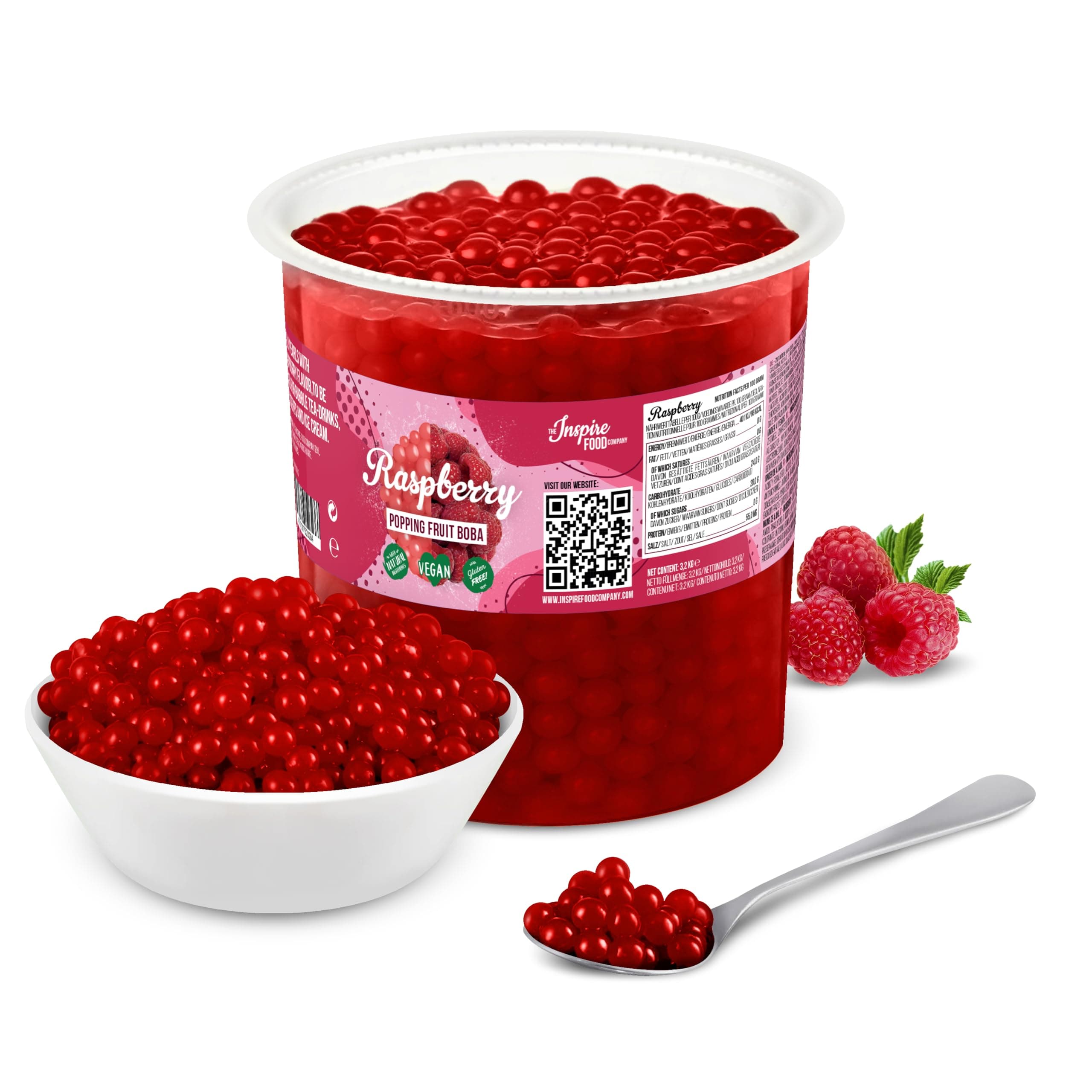 Popping Boba Pearls for Bubble Tea - 3.2KG | Raspberry | Bursting Pearls Bubble | Real Fruit Juice For Shakes, Dessert,Smoothie | 100% Vegan & Glutenfree, No Artificial Colors