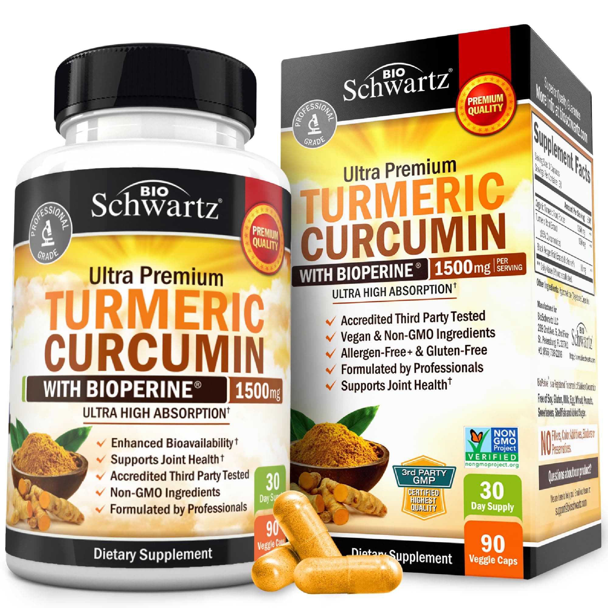 Turmeric Curcumin with BioPerine 1500mg. Highest Potency Available. Premium Joint & Healthy Inflammatory Support with 95% Standardized Curcuminoids. Non-GMO, Gluten Free Capsules with Black Pepper