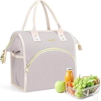 LOKASS Lunch Bag Women Insulated Lunch Box Wide-Open Lunch Tote Bag Large Cooler Bag for Work Picnic Hiking Beach（Light Gray）