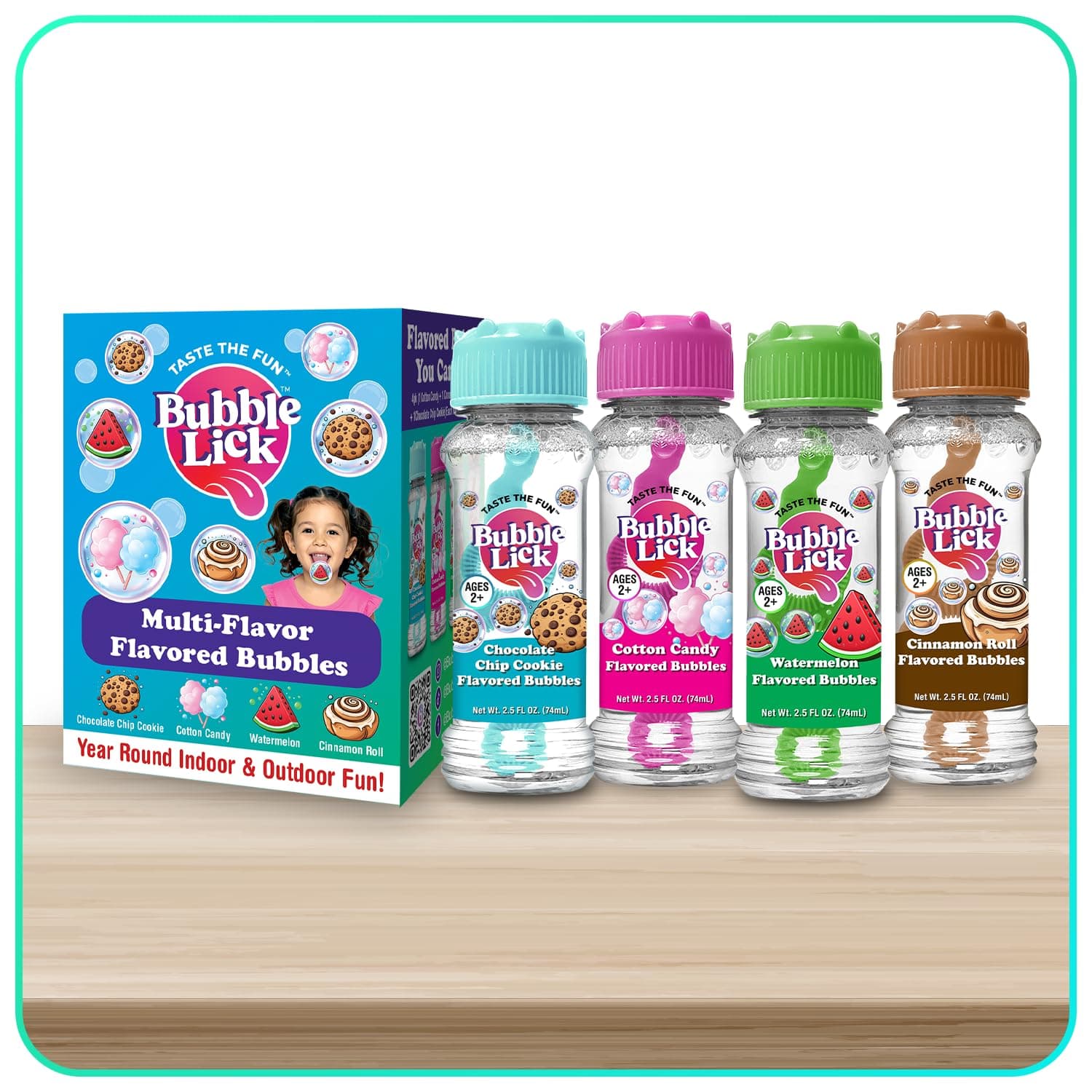 Variety Pack (2.5 Fl Oz, Pack of 4), Edible Bubbles for Kids and Dogs - Premium Natural Flavored, Great for Machines, Toys, and Refillable Bubble Solution