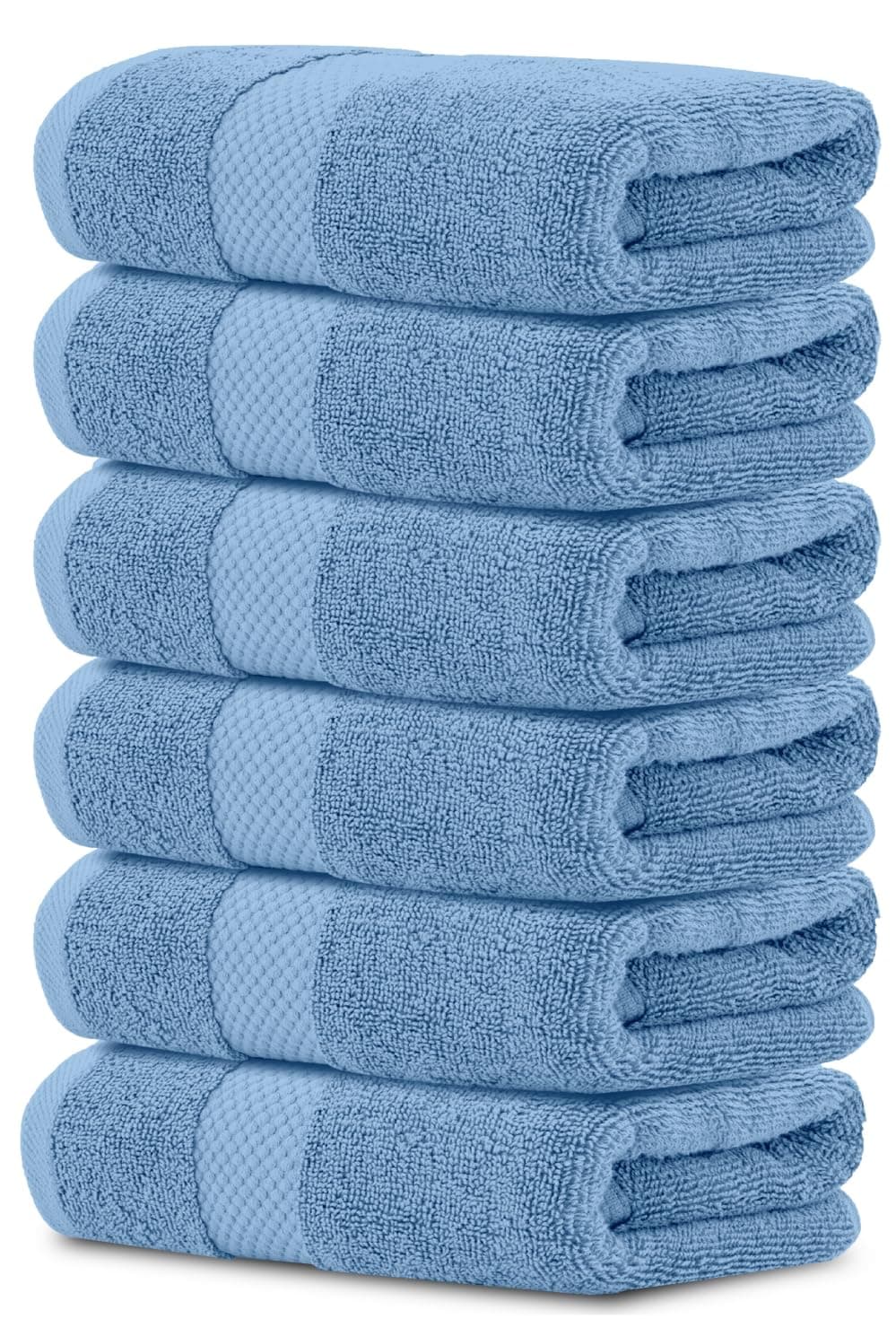 Luxury Light Blue Hand Towels - Soft 100% Turkish Cotton | Highly Absorbent Hotel spa Bathroom Towel Collection | 16x30 Inch | Set of 6