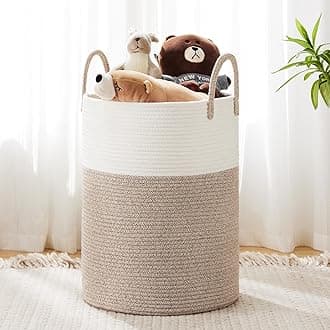 YOUDENOVA Woven Rope Laundry Hamper Basket, 72L Tall Luandry Basket, Baby Nursery Hamper for Blanket Storage, Clothes Hamper for Laundry in Bedroom-Large-Brown…
