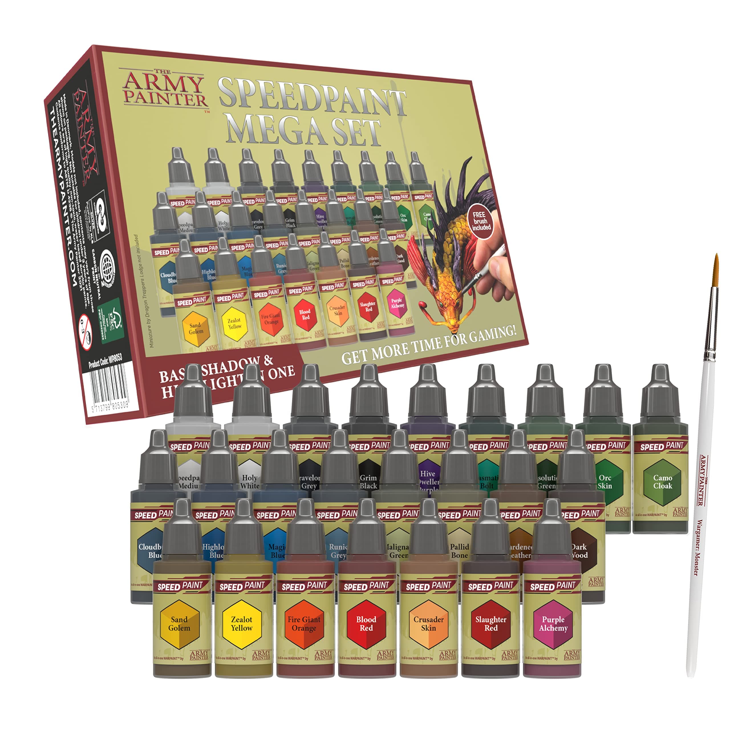 Speedpaint Mega Set 1.0, 24 x 18ml Acrylic Paints incl. mixing balls & 1 brush - Contrast Miniature Paint for D&D & Warhammer Miniatures