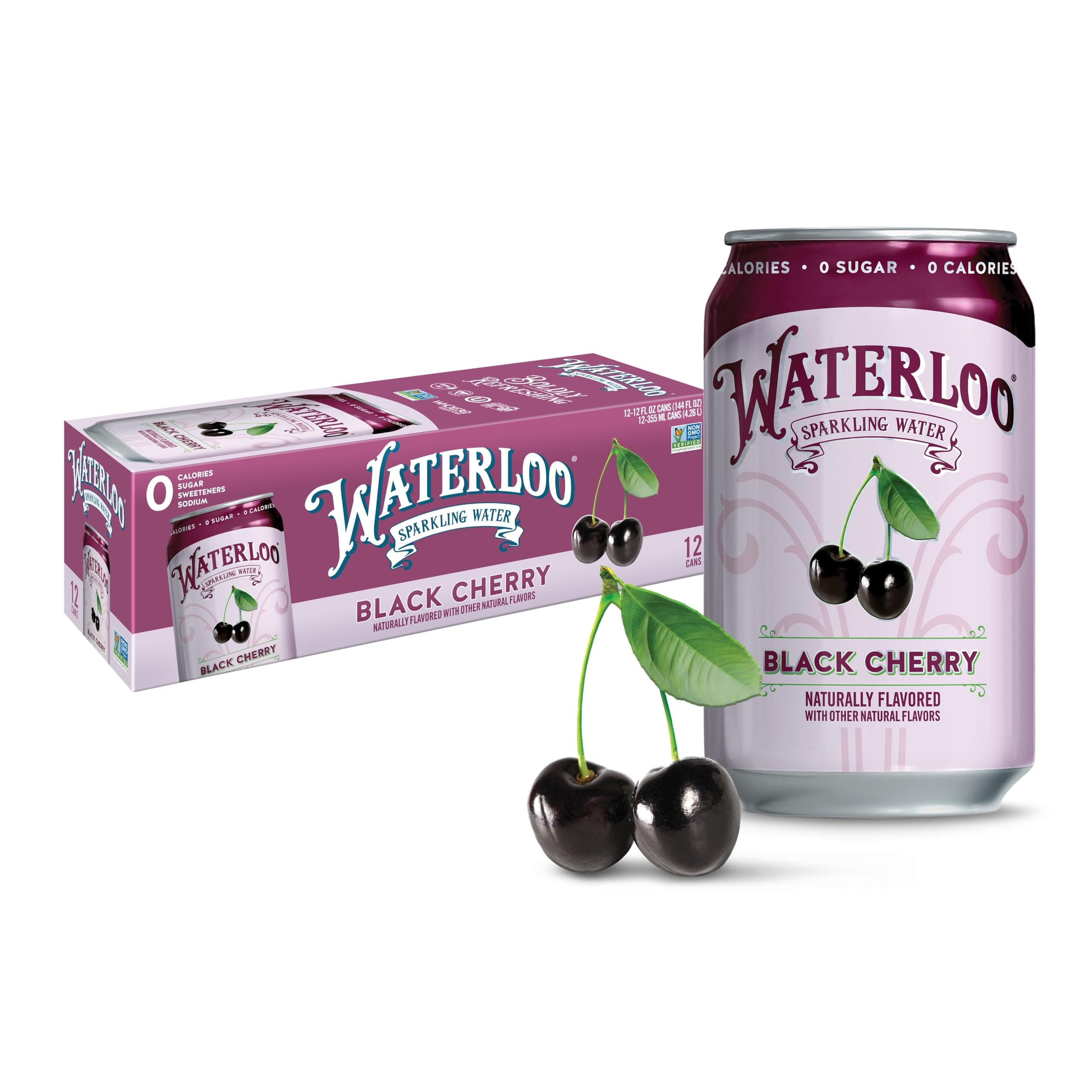 Waterloo Sparkling Water, Black Cherry Naturally Flavored, 12 Fl Oz Cans (Pack of 12) – Zero Calories and Zero Sugar or Sweeteners