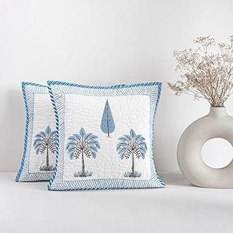 HOMEMONDE Sofa Cushion Cover 16 X 16 Inches Set Of 2 - Square Pillow Cover Cotton For Living Room Couch, Blue, 40 X 40 Cm, 300 TC