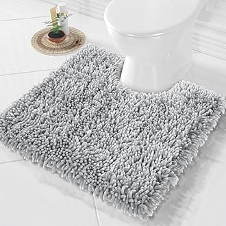 Toilet Rugs U Shaped Washable, Extra Thick Soft Absorbent Chenille Contour Bathroom Rugs for Toilet 24x24 Inch, Quick Dry Non Slip Toilet Mat for Bath Floor, Light Grey