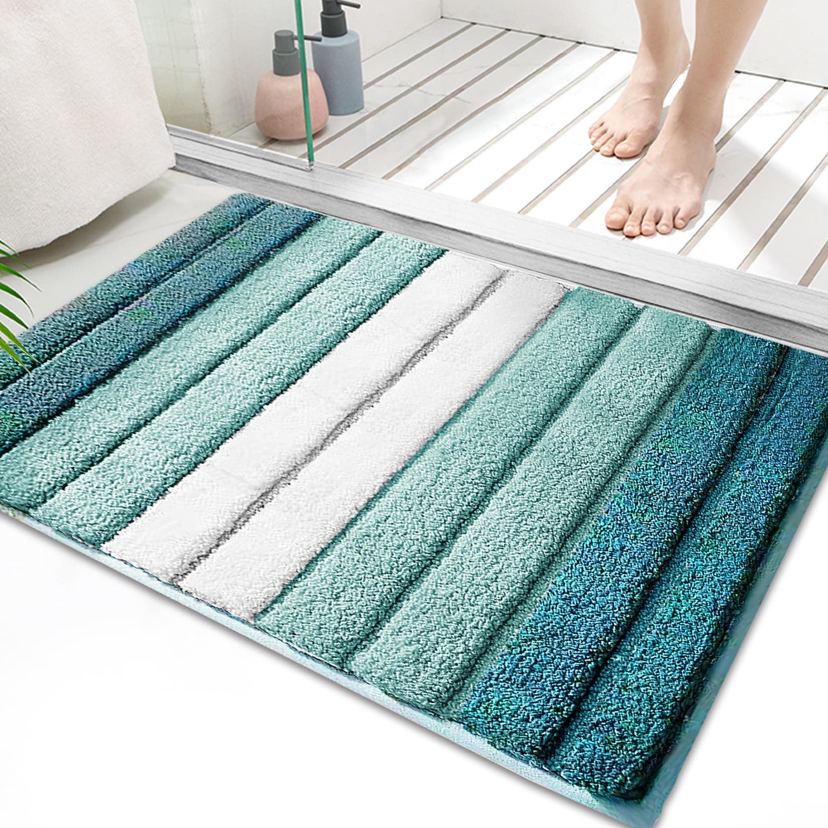 Bathroom Rugs 20"x32" Non-Slip Microfiber Carpet, Machine Washable Quick Dry Bath Mats for Bathroom, Bedroom and Kithchen -Turquoise