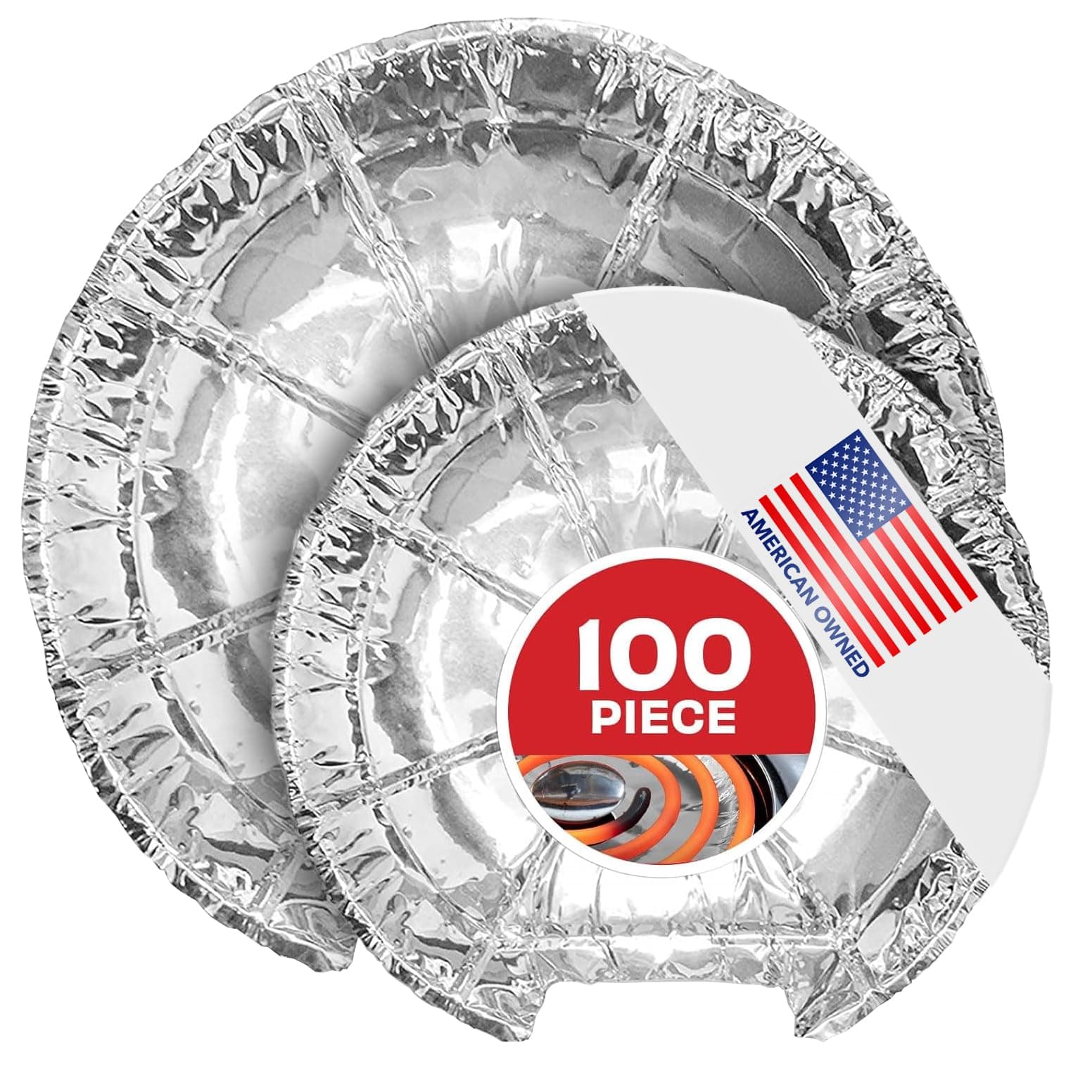 Round Electric Stove Burner Covers (100 Pack) 6 Inch and 8 Inch Disposable Stove Top Aluminum Foil Bib Liners, to Keep Kitchen Range Clean from Oil and Food Drips, Stock Your Home