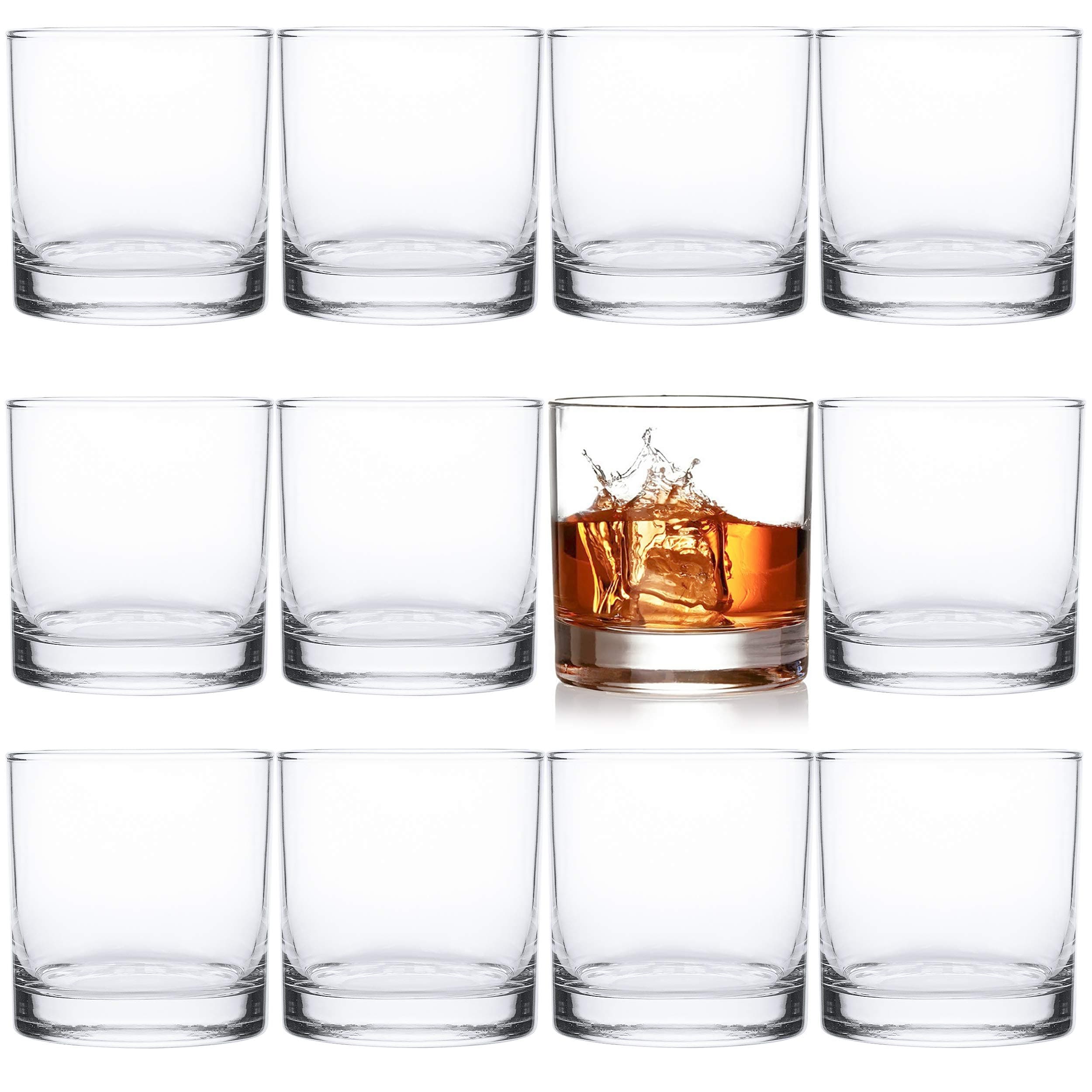 Kingrol 12 Pack 300ml Whiskey Glasses, Double Old Fashioned Old Fashioned Whiskey Glass, 10.5oz Lead Free Rocks Glasses Drinking Glasses for Scotch, Bourbon, Cocktails, Beverages, Water