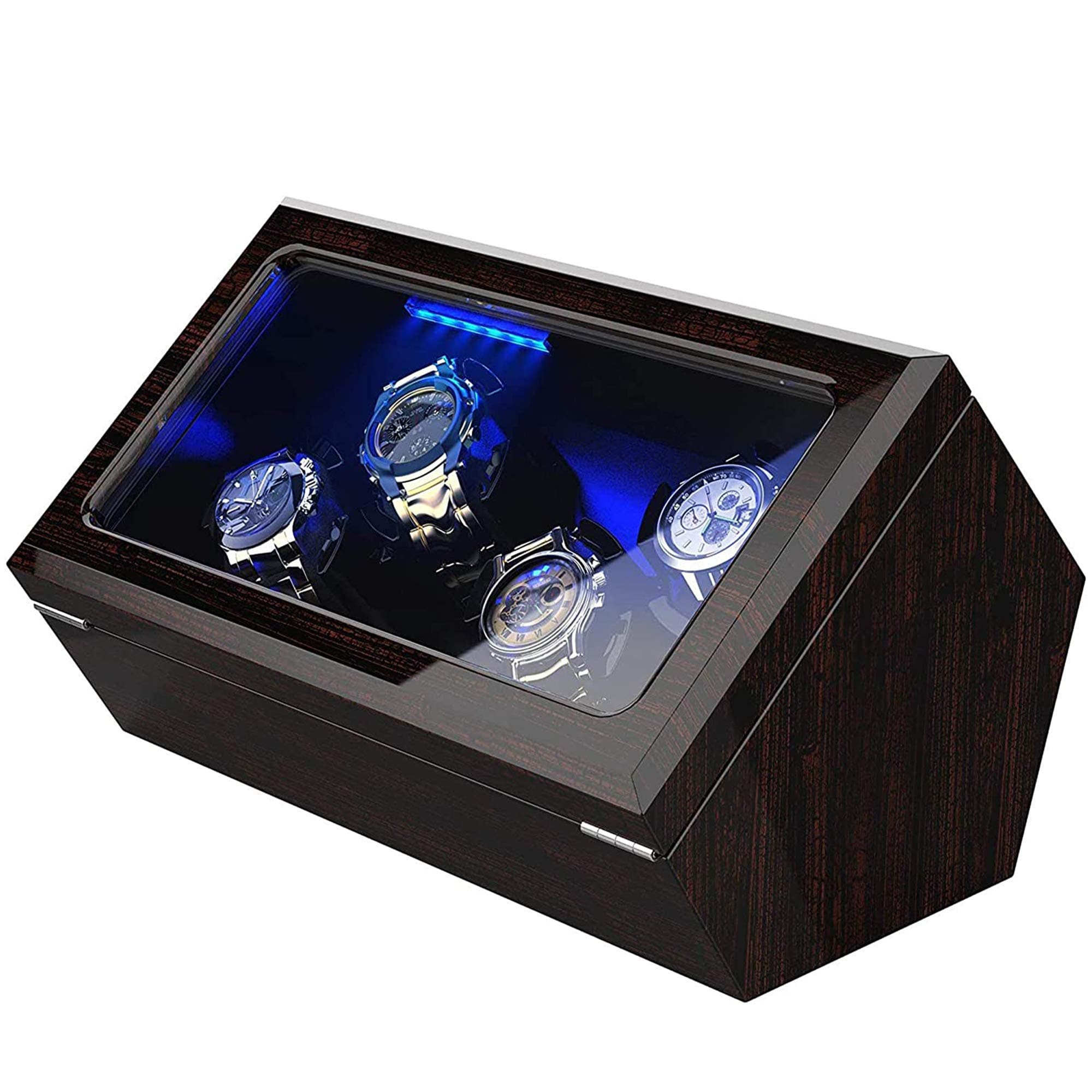 High End Watch Winder for Automatic Watches with Super Quiet Motor, Blue LED Light & Rotation Mode Setting, Watch Winder for Rolex with Flexible Pillow, Dual Power