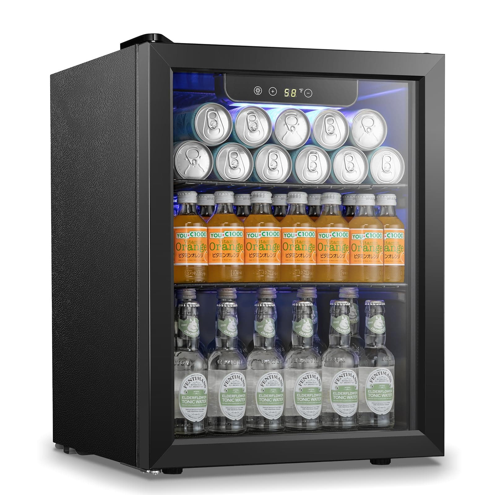Antarctic Star Beverage Cooler - 68 Cans Mini Fridge with Glass Door, Electronic Temperature Control, 1.7 Cubic Feet