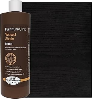 Furniture Clinic Wood Stain | Black | Water Based | Fast Drying, Low Odor, & Non-Toxic | For Indoor & Outdoor Furniture and More | Multiple Finishes | (17oz / 500ml)