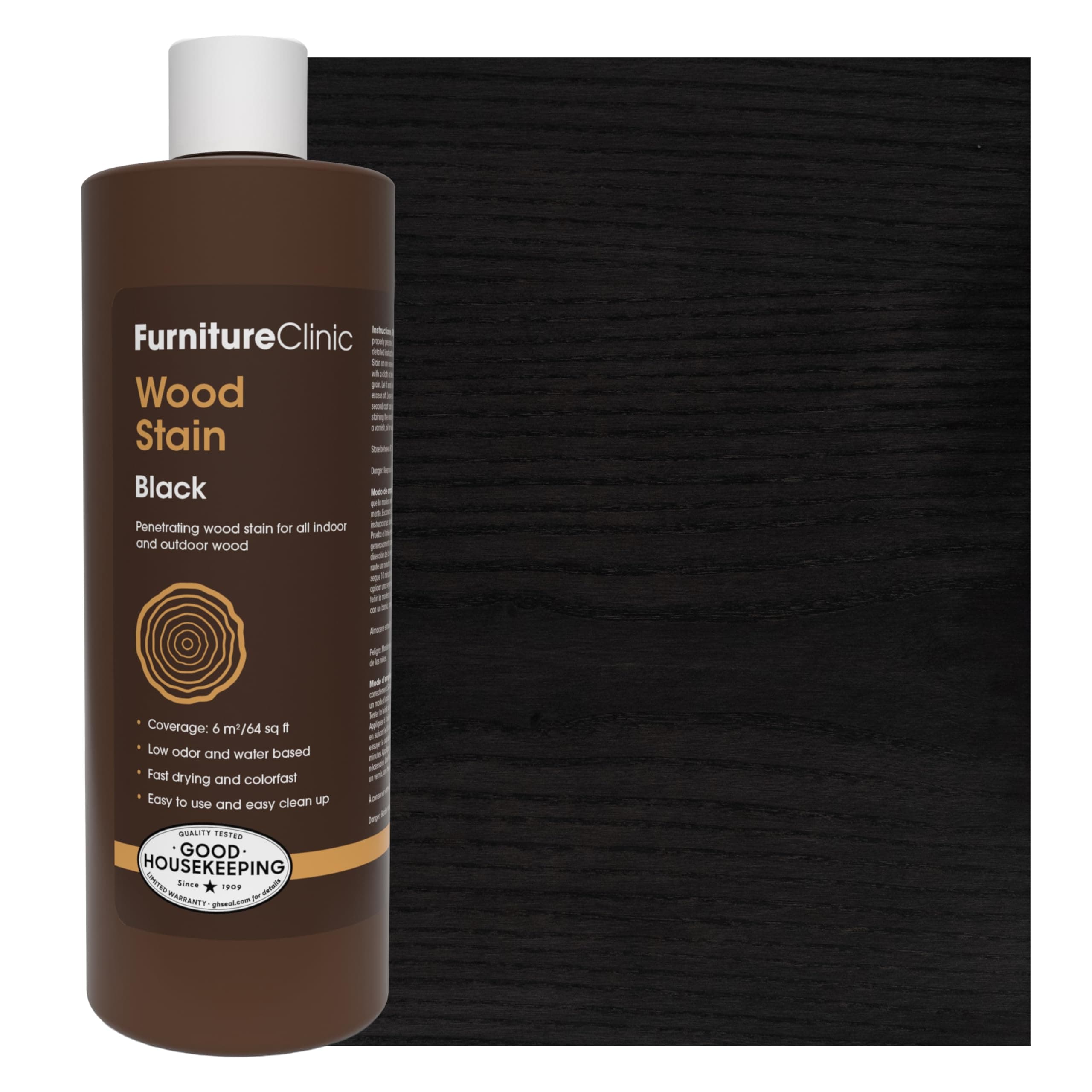Wood Stain | Black | Water Based | Fast Drying, Low Odor, & Non-Toxic | For Indoor & Outdoor Furniture and More | Multiple Finishes | (17oz / 500ml)
