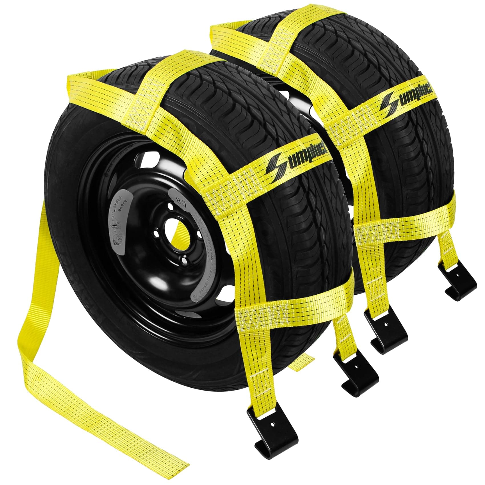 Tow Dolly Basket Straps with Flat Hooks Fits 14" 15" 16" Car Auto Hauler Wheel for A Car Trailer,SUV,UTV,ATV Transport Vehicle Tire Tie Down Strap Kit Heavy Duty Tire Bonnet Net Safe