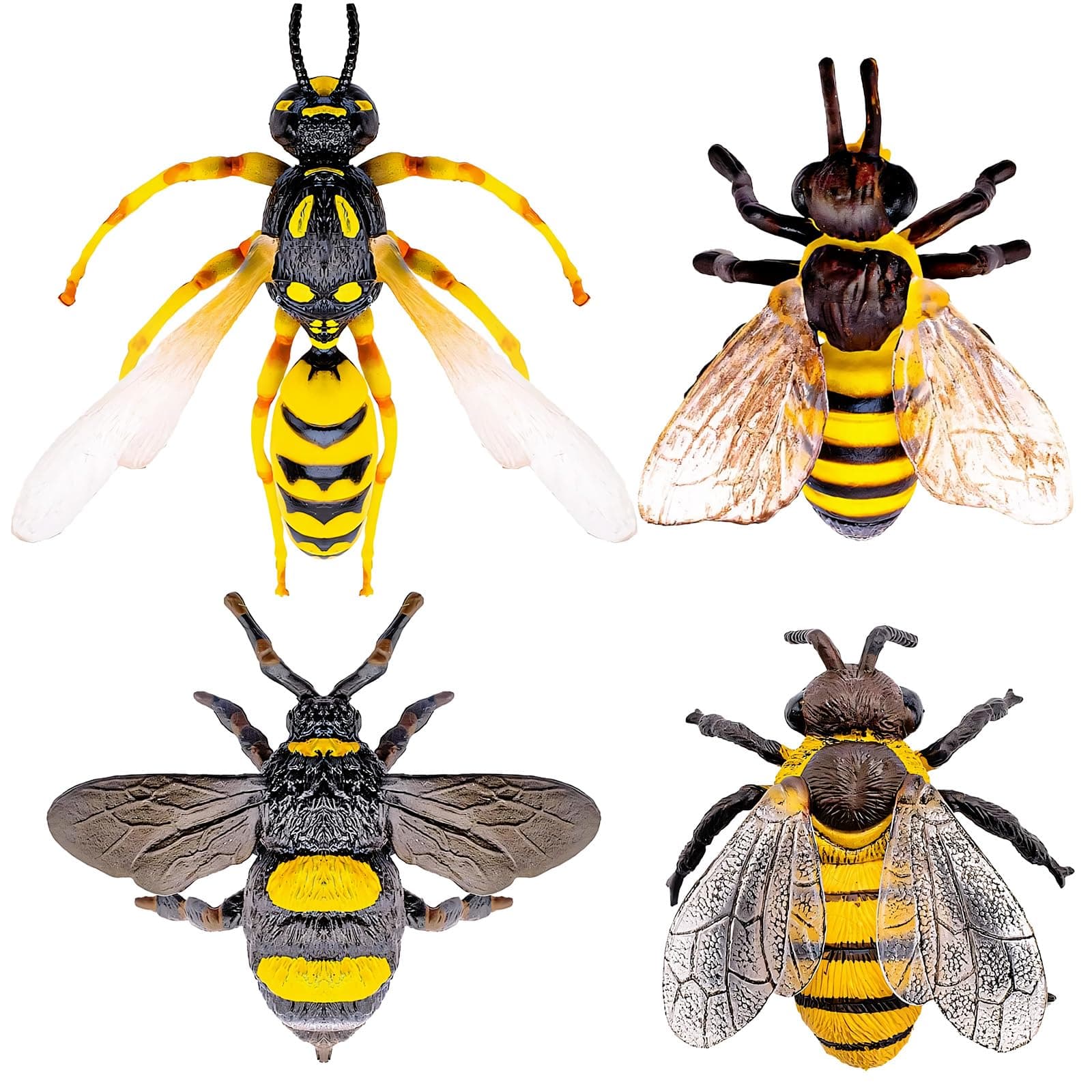 Bbiamsleep 4 Pcs Bee Figurine Set Realistic Bee Figure Honeybee Figurines Bees Model Various Bees Model Fake Bees Animal Figures Insect Toy for Science Project Cake Topper