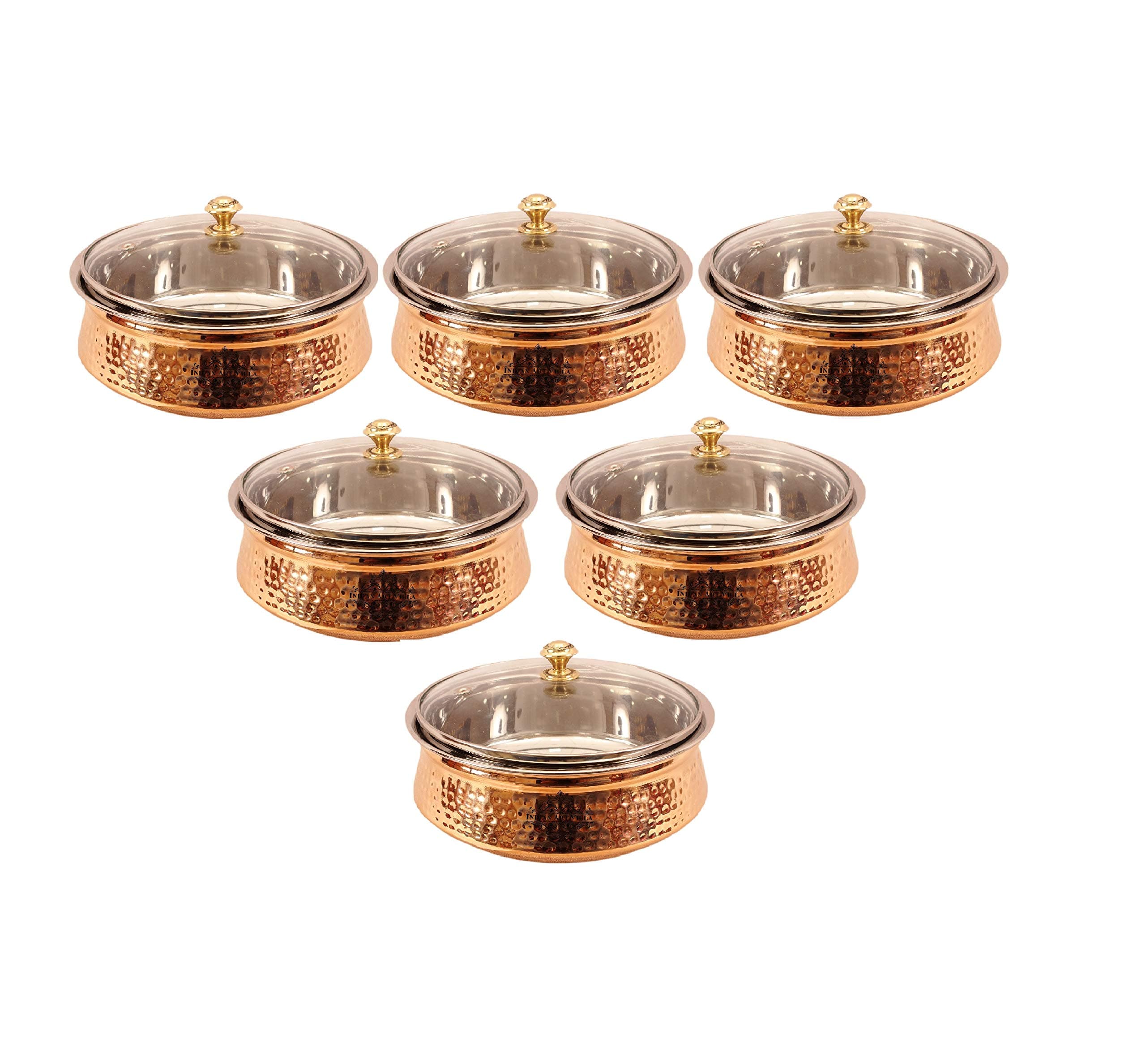 INDIAN ART VILLA Copper Serving Handi with Lid, 1350ml, 6 Piece (Brown)