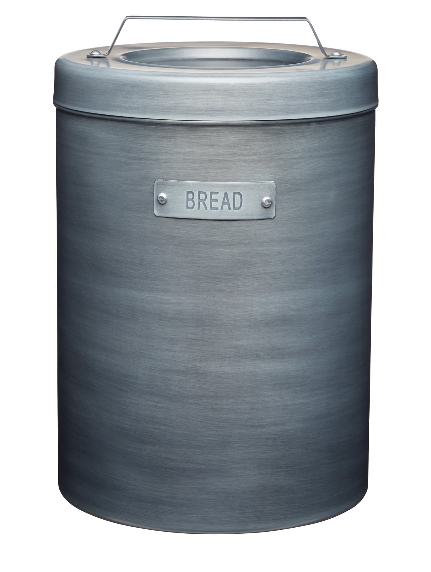 KitchenCraft Industrial Kitchen Vintage-Style Metal Bread Bin, Tall Space Saving Iron Bread Box/Pastry Storage, with Lid, 23 x 23 x 34.5 cm - Grey