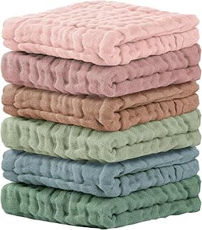 Cuddle Campus Baby Washcloths 6 Packs, Muslin Washcloths Baby,Cotton Burp Cloths, Extra Absorbent and Soft Wash Clothes for Newborns, 12x12 Inches