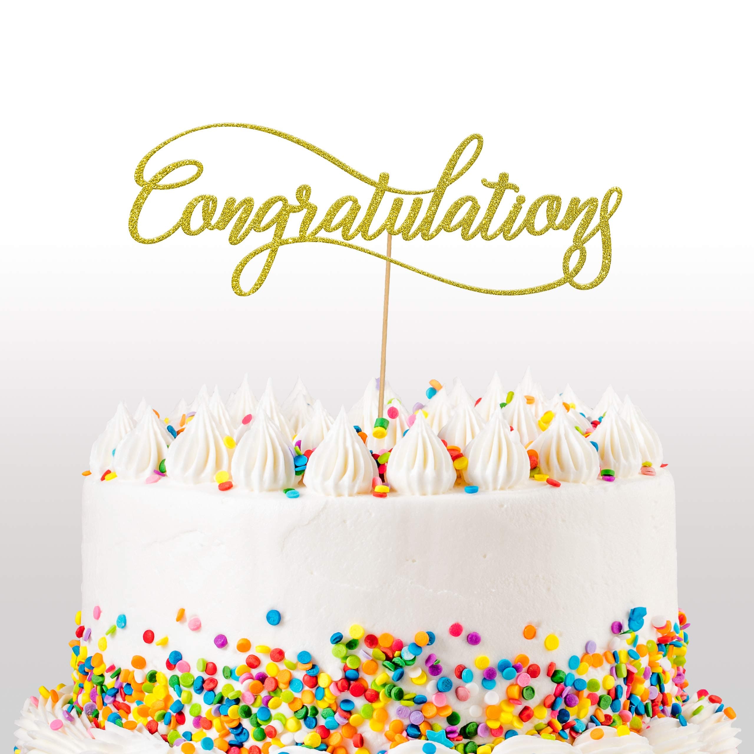 Congratulations Glitter Cake Topper, Wedding Cake Topper Decoration Anniversary - Double Sided 400gsm Glitter Card, Choice 14 of Colours and Loads of Styles (Gold)
