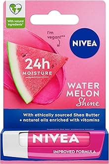 NIVEA Watermelon Shine Lip Balm (4.8g), Flavoured Lip Balm with Shea Butter, Natural Oils and Vitamins, Provides 24h Moisture and a Pink Shine, Vegan Lip Care Formula