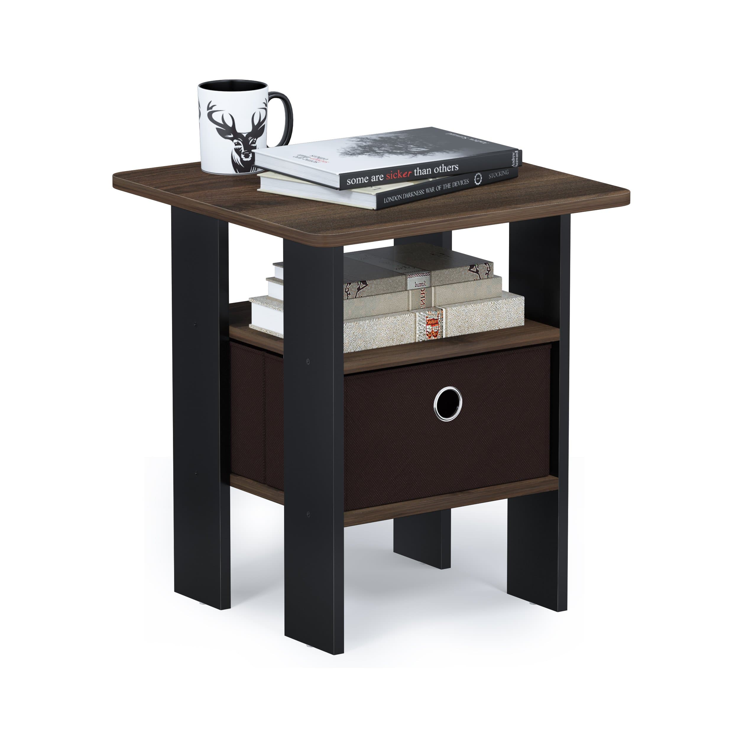 Furinno ANDREY Side Table, End Table, Night Stand with Open Shelves and Stora...