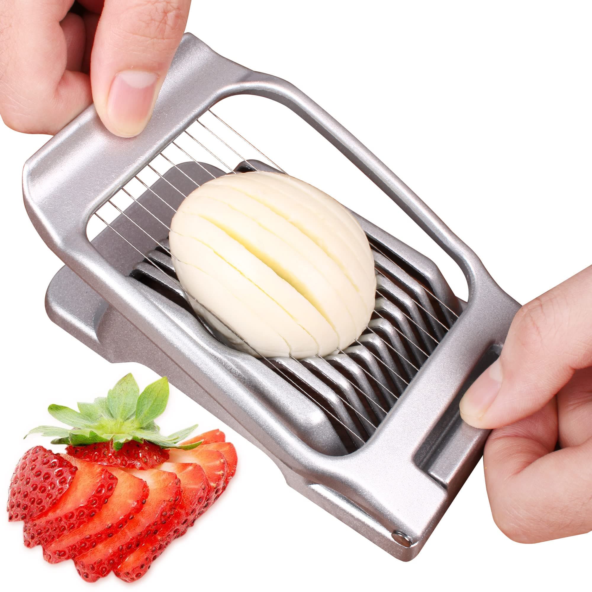 Codoule Egg Slicer for Hard Boiled Eggs - Heavy Duty Aluminium With Stainless Steel Wire - Multipurpose Cutter for Strawberry, Soft Fruit, Mushroom