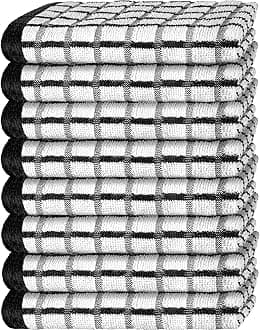 White Classic Premium Dish Towels for Kitchen, with Hanging Loop [8 Pack] Heavy Duty Absorbent 100% Cotton 410 GSM Terry Kitchen Towels, 16x26 (Black)