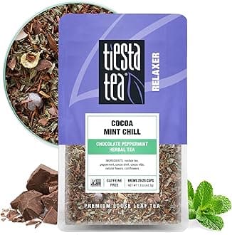Cocoa Mint Chill Loose Leaf Tea, Chocolate Peppermint Herbal Rooibos Blend, Non-Caffeinated, Real Fruit, Herbs, Spices, Hot or Iced Brew, Makes Up to 25 Cups, Resealable Pouch, 1.5 Ounce