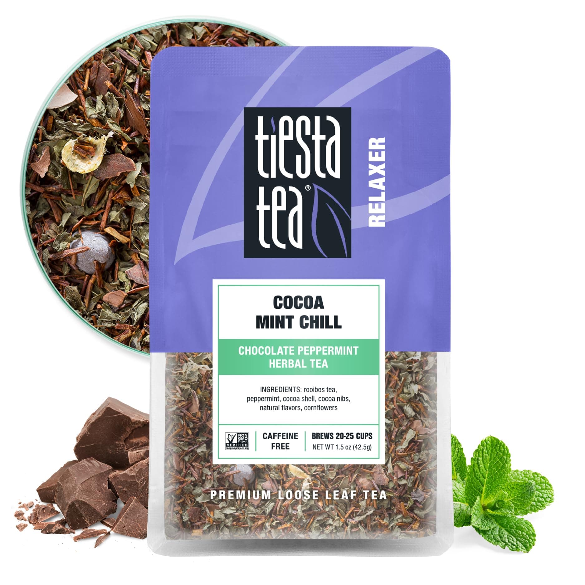 Tiesta Tea - Cocoa Mint Chill, Loose Leaf Chocolate Peppermint Herbal Tea, No Caffeine, Hot & Iced Tea, 1.5 oz Pouch - 25 Cups, Natural Flavors, Stress Relief, Herbal Tea Loose Leaf