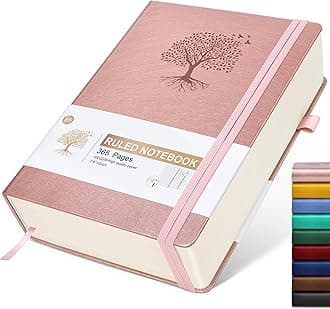 Lined Journal Notebook, 365 Pages B5 Large Journals for Writing Ruled Notebook, Pink Hardcover Leather Journals for Women Men, Daily Notebook for Work, Note Taking, 100Gsm Thick Paper( 7.6'' X 10'' Rose Gold)