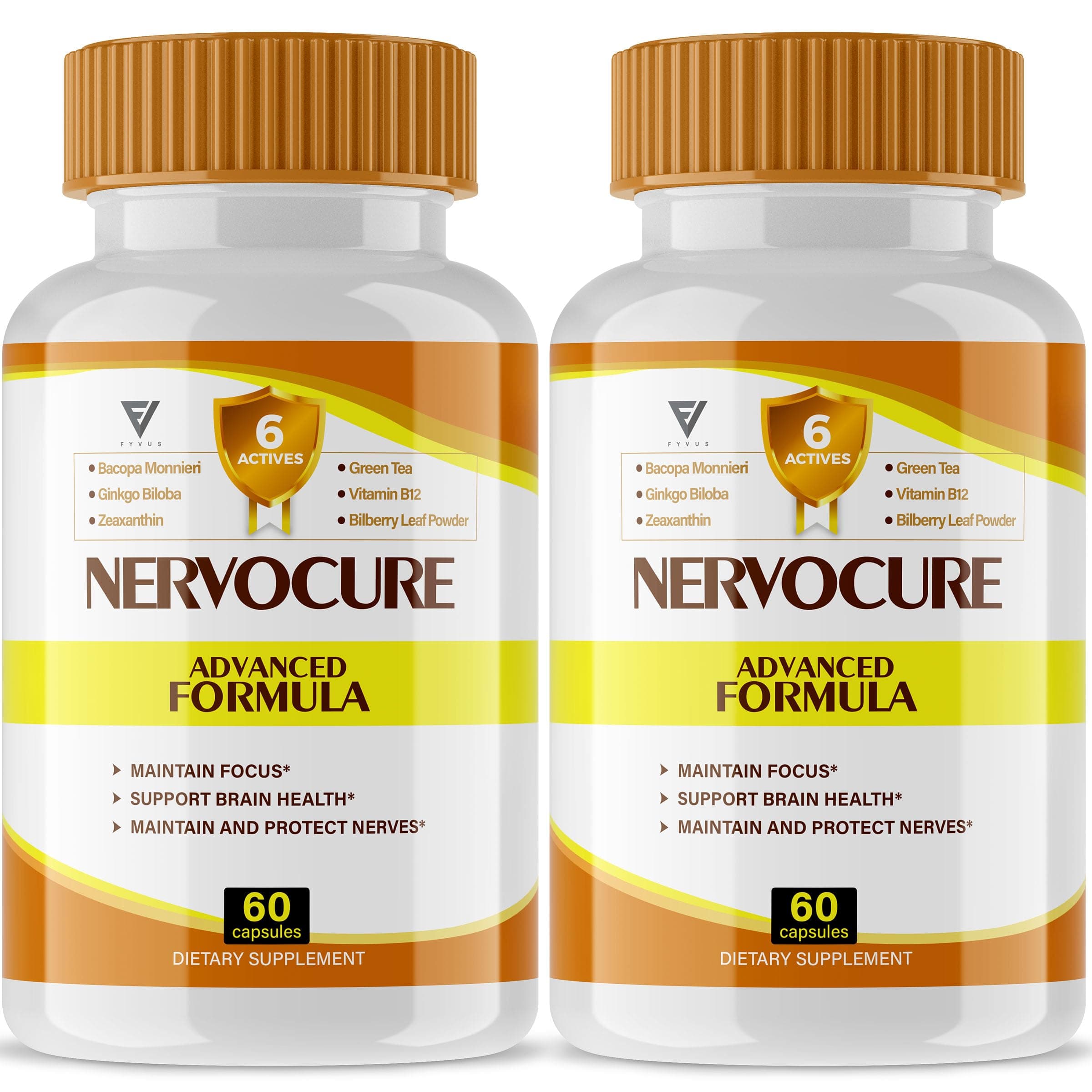 (2 Pack) NervoCure Capsules, Nervo Cure All Natural Cognitive Mind Health Function and Brain Wellness Support Supplement Pills, NerveoCure Maximum Strength Focus Supplement Formula (120 Capsules)