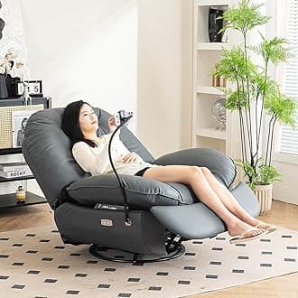 Oversized Electric Recliner Chair, 270 Swivel Rocking Glider Rocker for Adults Modern Ergonomic Lounge Chair Living Room with Phone Stand & Smart Voice Control Theater Seating, Grey Fuax Leather