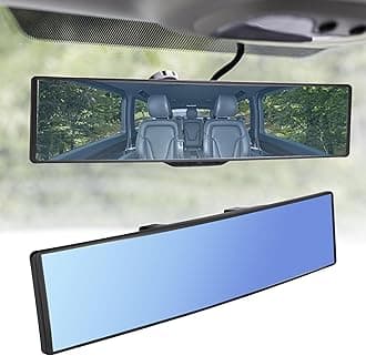 Rear View Mirror, Universal 12 Inch Wide Angle Rear View Mirror, Convex Clip On Panoramic Rears Views Mirrors, Anti-Glare Extended Broadway Mirrors, Rearview Mirroring Accessories for Cars (Blue)