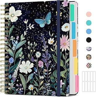 Hardcover Spiral Journal Notebooks for Work With Removable Dividers & Tabs, 8.5"x11" 5 Subject Notebook for Note Taking & Organizer, A4 College Ruled Lined Journal for Women & Writing, Celestial Garden, 280 Pages