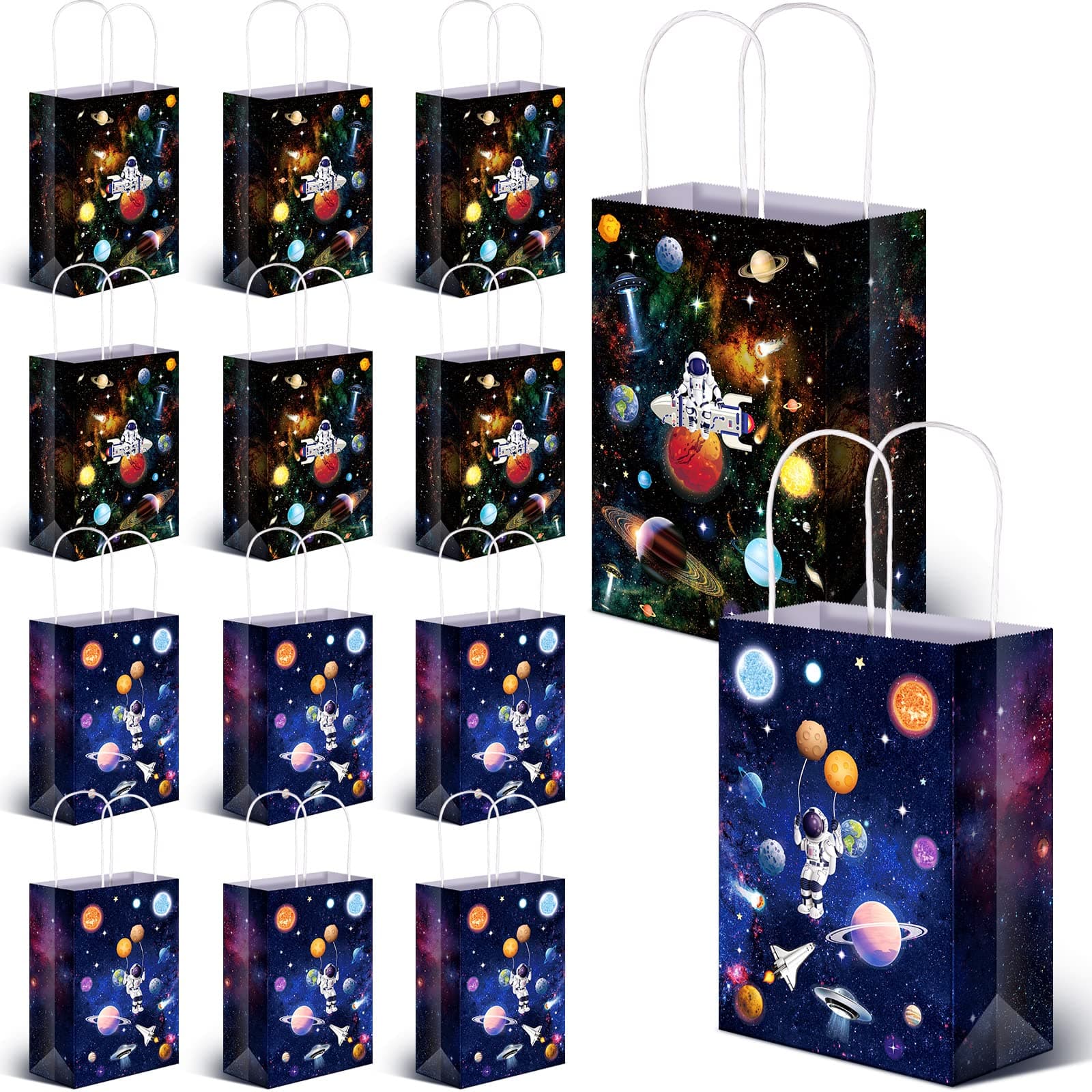 Nezyo Outer Space Present Bags - 24 Pack Galaxy Gift Bags for Kids' Space Theme Party Supplies(Outer Style)