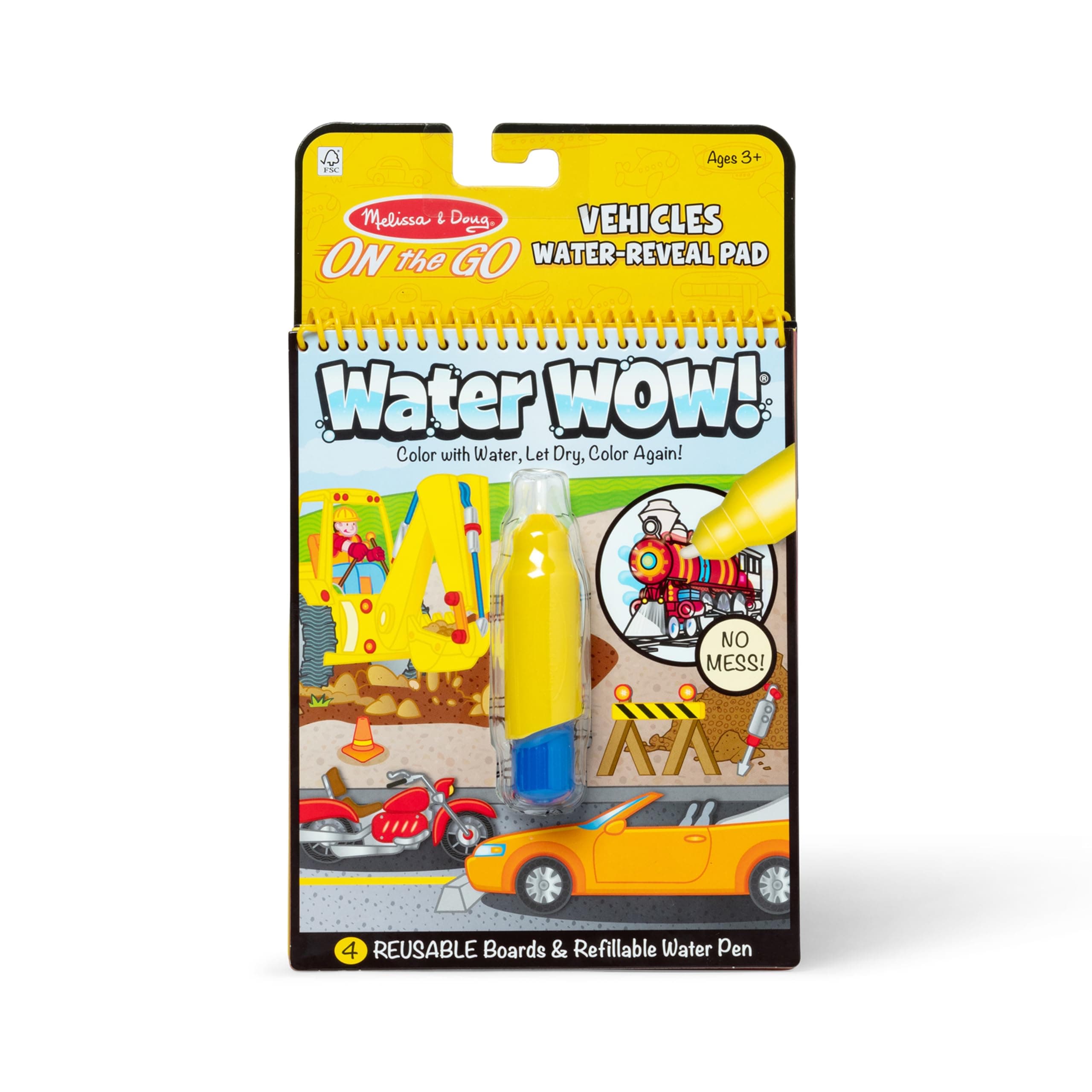 Melissa & Doug 3+ Years On The Go Water Wow! Vehicles Reusable Water-Reveal Activity Pad, Chunky-Size Water Pen (Multicolor)
