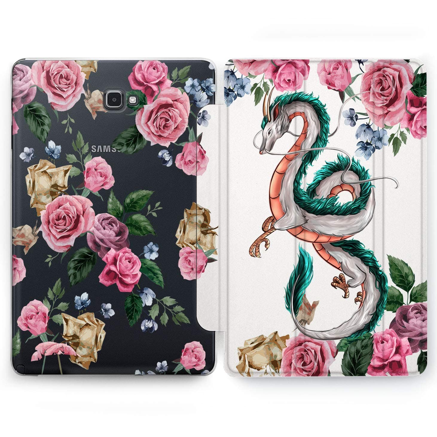 Wonder Wild Case Compatible with Samsung Galaxy Tab Sprinted Away Dragon S4 S2 S3 A E S6 Lite S5e S7 Plus Tablet Cover 8 Pen 9.7 10.1 10.5 Inch Clear Design Hayao Miyazaki Cartoon Characters Floral