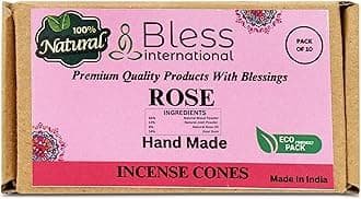 Bless International Rose 100%-Natural-Incense-Cones Handmade-Hand-Dipped Organic-Chemicals-Free for-Purification-Relaxation-Positivity-Yoga-Meditation The-Best-scents (10 Count)